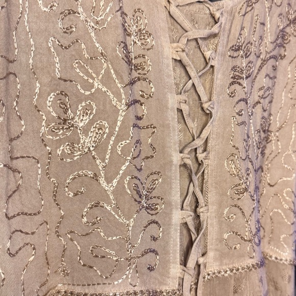 Scully Jacquard Lace-Up Front Dress Boho Western Country Full Length Beige Tan M - Picture 3 of 7